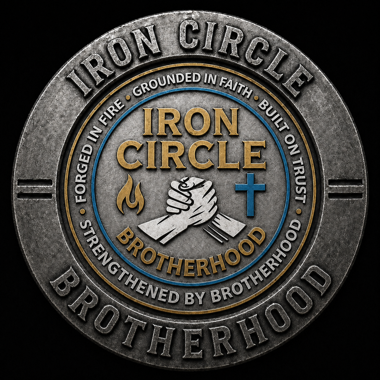 Iron Circle Brotherhood — Forged in Fire · Grounded in Faith · Built on Trust · Strengthened by Brotherhood